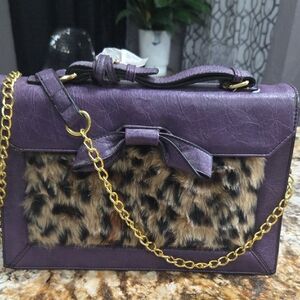 Chocolate Purple Crossbody Bag with Leopard Accent